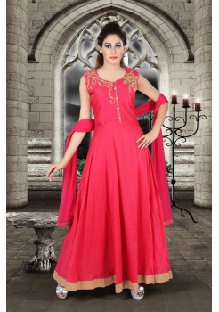 Bright Rani Pink Color With Work New Designer Anarkali Suit